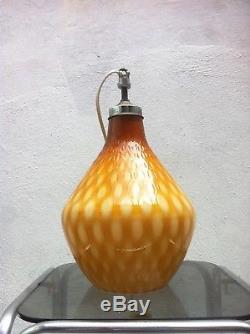 Vintage Hand-Blown Reticular Murano Amber Pendant Ceiling Lamp 1930s