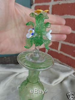 Vintage Hand Blown Venetian Murano Art Glass Floral Perfume Cologne Bottle