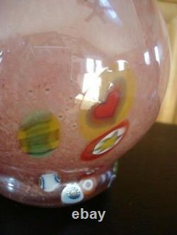 Vintage Hand blown Murano glass Millefiori vase applied handles made in Italy