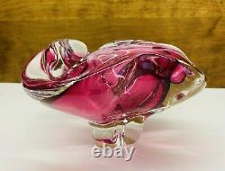 Vintage Heavy Cranberry Pink Hand Blown Murano Art Glass Ashtray
