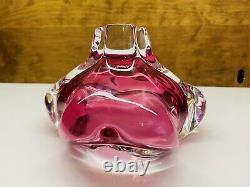 Vintage Heavy Cranberry Pink Hand Blown Murano Art Glass Ashtray