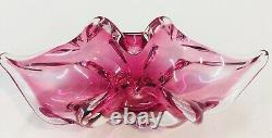 Vintage Heavy Cranberry Pink Hand Blown Murano Type Art Glass 4 Pieces