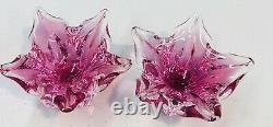 Vintage Heavy Cranberry Pink Hand Blown Murano Type Art Glass 4 Pieces