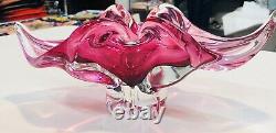 Vintage Heavy Cranberry Pink Hand Blown Murano Type Art Glass 4 Pieces