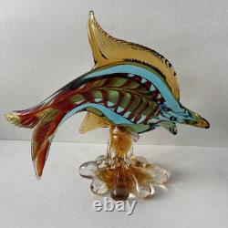 Vintage Heavy Murano Hand Blown Glass Fish Sculpture 12x10.5x4 Beautiful