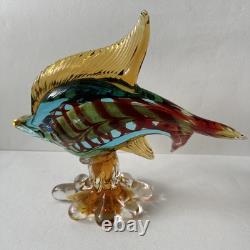 Vintage Heavy Murano Hand Blown Glass Fish Sculpture 12x10.5x4 Beautiful