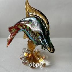 Vintage Heavy Murano Hand Blown Glass Fish Sculpture 12x10.5x4 Beautiful
