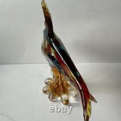 Vintage Heavy Murano Hand Blown Glass Fish Sculpture 12x10.5x4 Beautiful