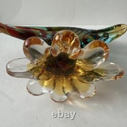 Vintage Heavy Murano Hand Blown Glass Fish Sculpture 12x10.5x4 Beautiful