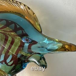Vintage Heavy Murano Hand Blown Glass Fish Sculpture 12x10.5x4 Beautiful