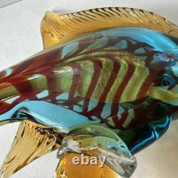 Vintage Heavy Murano Hand Blown Glass Fish Sculpture 12x10.5x4 Beautiful