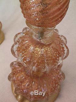 Vintage Italian Barovier & Toso Murano Hand Blown Glass Table Lamps Pair