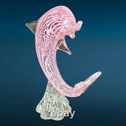 Vintage Italian Murano Art Glass Hand Blown Pink Striped Dolphin Figurine Statue