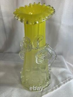 Vintage Italian Murano Art Glass Pitcher Yellow Vase Flowers Hand blown