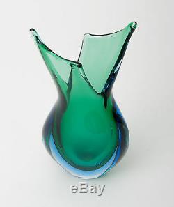 Vintage Italian Murano Art Glass Sommerso Vase with Sheared Sides c1960