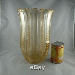 Vintage Italian Murano Barovier & Toso Huge 12 Glass Vase, Gold Cordonato D'Oro