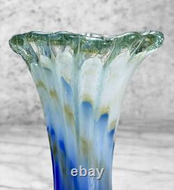 Vintage Italian Murano Blue Blown Art Glass Flared Vase