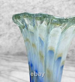 Vintage Italian Murano Blue Blown Art Glass Flared Vase