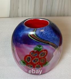 Vintage Italian Murano Blue Pink Colorful Hand Blown Heavy Art Glass Vase 9.25
