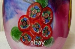 Vintage Italian Murano Blue Pink Colorful Hand Blown Heavy Art Glass Vase 9.25