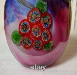 Vintage Italian Murano Blue Pink Colorful Hand Blown Heavy Art Glass Vase 9.25