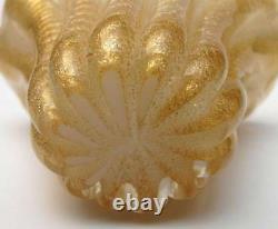 Vintage Italian Murano Borovier & Toso Cordonato D'oro Gold Cased Art Glass Vase