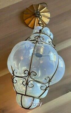 Vintage Italian Murano Caged Glass Hanging Pendant Lamp 12.5