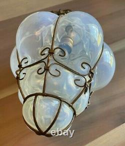 Vintage Italian Murano Caged Glass Hanging Pendant Lamp 12.5