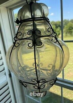 Vintage Italian Murano Caged Glass Hanging Pendant Lamp 12.5