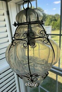 Vintage Italian Murano Caged Glass Hanging Pendant Lamp 12.5