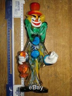 Vintage Italian Murano Glass Clown Holding Bottle 30cm+ Heavy Hand Blown Glass
