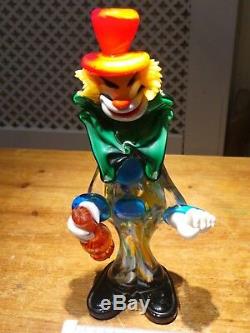 Vintage Italian Murano Glass Clown Holding Bottle 30cm+ Heavy Hand Blown Glass