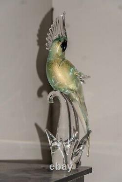 Vintage Italian Murano Glass Cockatoo Parrots Blue Large 16 Italy Mint Set of 2