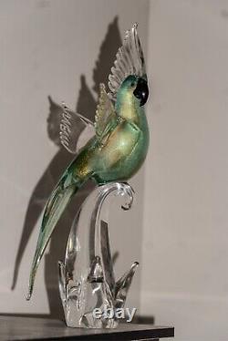 Vintage Italian Murano Glass Cockatoo Parrots Blue Large 16 Italy Mint Set of 2