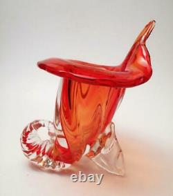 Vintage Italian Murano Glass Cornucopia Vase Vibrant Orange MID Century Modern