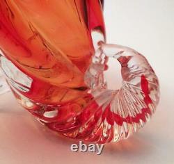 Vintage Italian Murano Glass Cornucopia Vase Vibrant Orange MID Century Modern