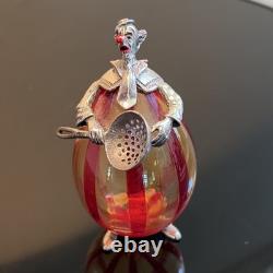 Vintage Italian Murano Glass and Silver Clown Figurine Hand Blown