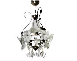 Vintage Italian Murano Hand Blown Glass Flowers & Crystal Chandelier