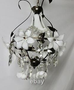 Vintage Italian Murano Hand Blown Glass Flowers & Crystal Chandelier