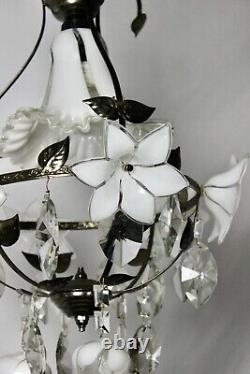 Vintage Italian Murano Hand Blown Glass Flowers & Crystal Chandelier