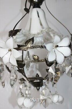 Vintage Italian Murano Hand Blown Glass Flowers & Crystal Chandelier