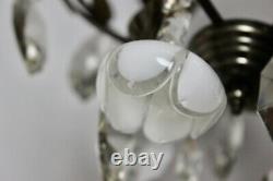 Vintage Italian Murano Hand Blown Glass Flowers & Crystal Chandelier