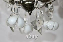 Vintage Italian Murano Hand Blown Glass Flowers & Crystal Chandelier