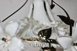 Vintage Italian Murano Hand Blown Glass Flowers & Crystal Chandelier