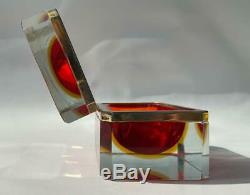 Vintage Italian Murano Sommerso Cranberry Art Glass Dresser Casket Jewelry Box