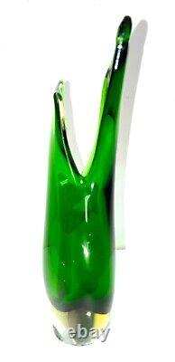 Vintage Italian Murano Sommerso Hand Blown ART Glass Fish Tail Green Vase 44PX