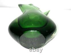 Vintage Italian Murano Sommerso Hand Blown ART Glass Fish Tail Green Vase 44PX