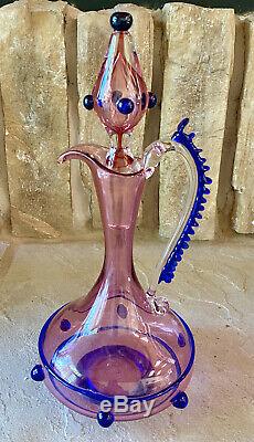 Vintage Italian Venini Murano Glass Decanter Ruby Cobalt Vittorio Zecchin