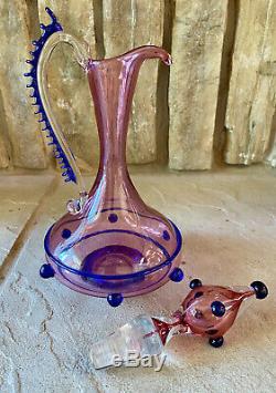 Vintage Italian Venini Murano Glass Decanter Ruby Cobalt Vittorio Zecchin