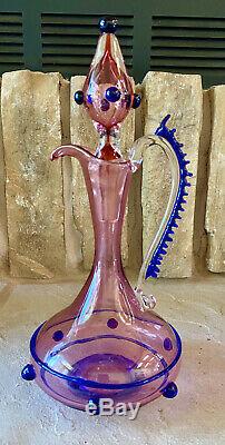 Vintage Italian Venini Murano Glass Decanter Ruby Cobalt Vittorio Zecchin